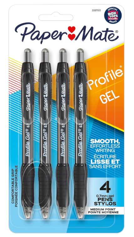 Paper Mate Profile Gel Pen Retractable 0.7 mm Medium Black Pkg. 4