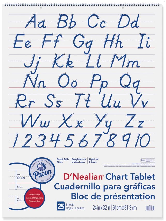 D'Nealian Chart Tablet Manuscript 2" Ruled 24" x 32" 25 Sheet