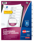 Dividers Customizable Table of Contents White 1-8 Tab Sets Pkg. 8