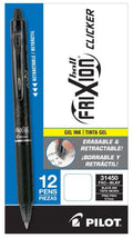 FriXion Clicker Erasable Pens Retractable Gel Ink Pens 0.7 mm Fine Black Cj. 12