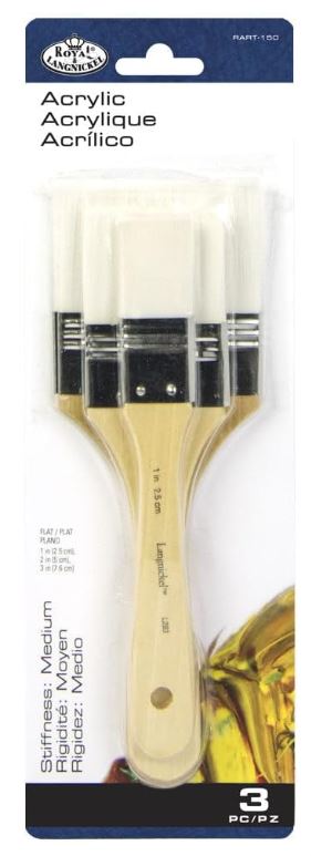 White Taklon  Flat Brush Set Pkg. 3