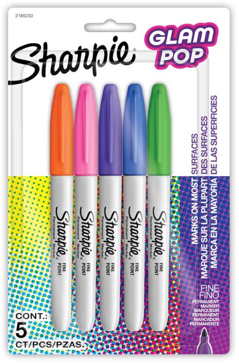 Sharpie Glam Pop Permanent Markers Fine Marker Pkg. 5