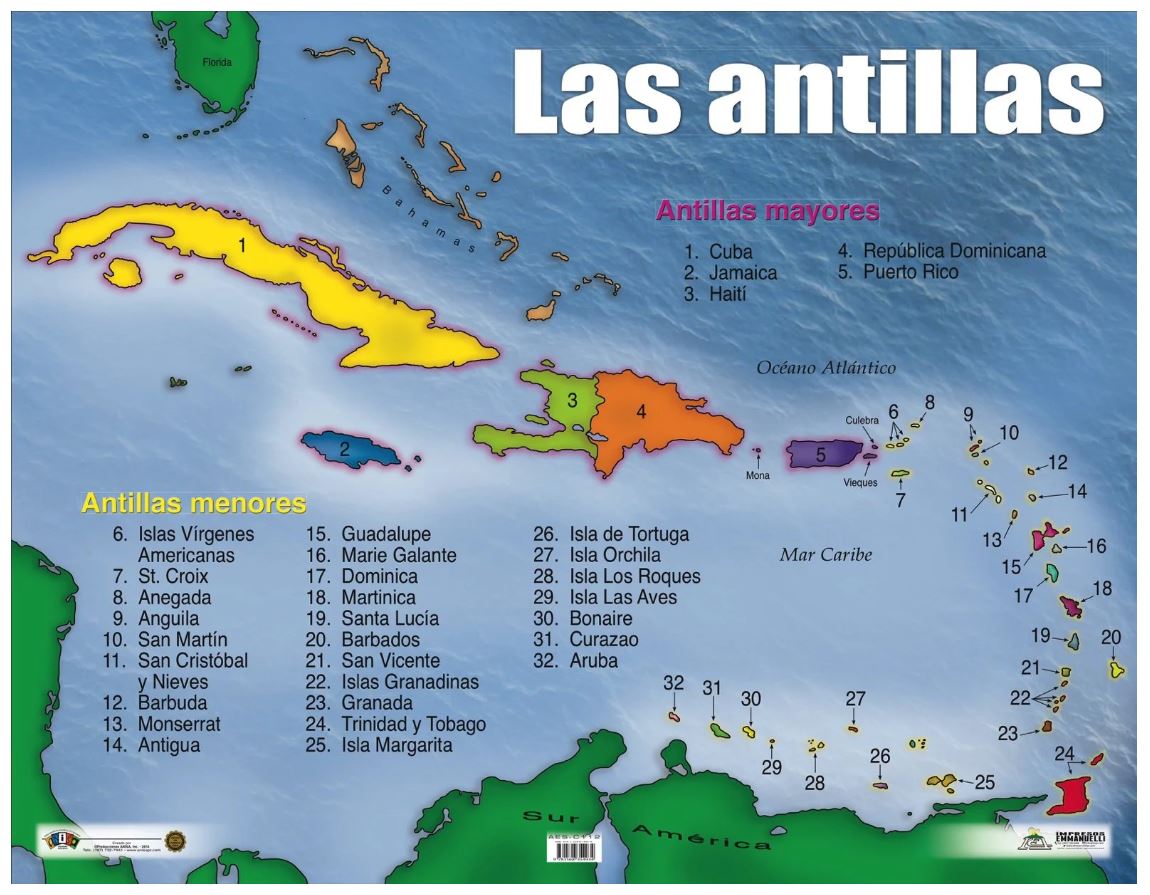 Cartel Mapa De Las Antillas