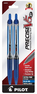 Precise V5 Retractable Rolling Ball Stick Pens 0.5 mm Extra Fine Point Blue Ink Pkg. 2