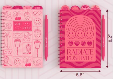 POLY TAB JOURNAL WITH PEN PINK ASST SPIRAL JOURNAL SHEETS:80G/128SHEETS