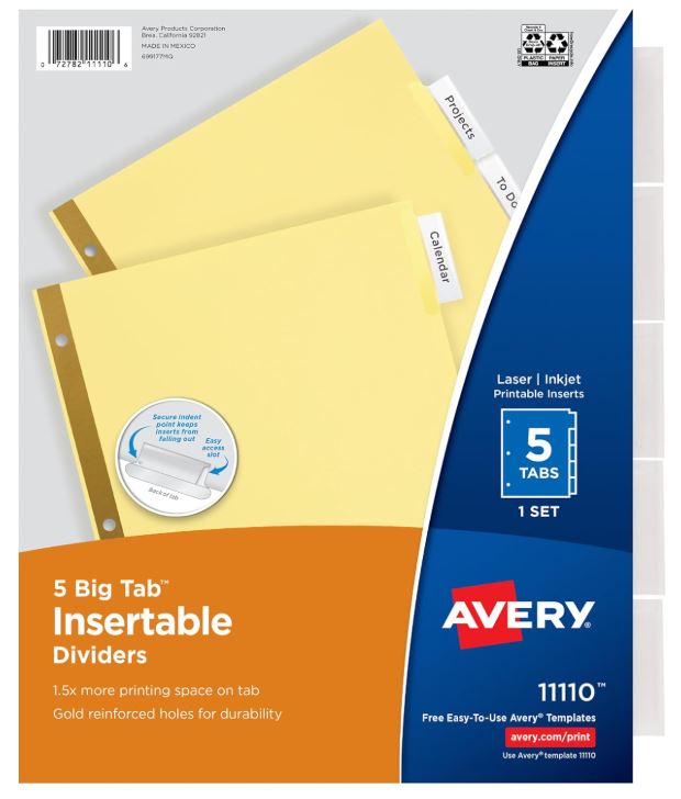 Big Tab Insertable Dividers 5-Tab Set Clear Tabs