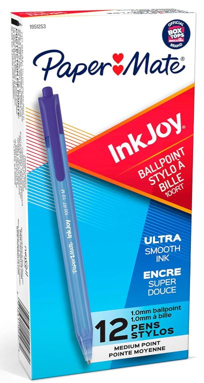 Paper Mate InkJoy 100RT Retractable Ballpoint Pens 1.0 mm Medium Blue Cj. 12