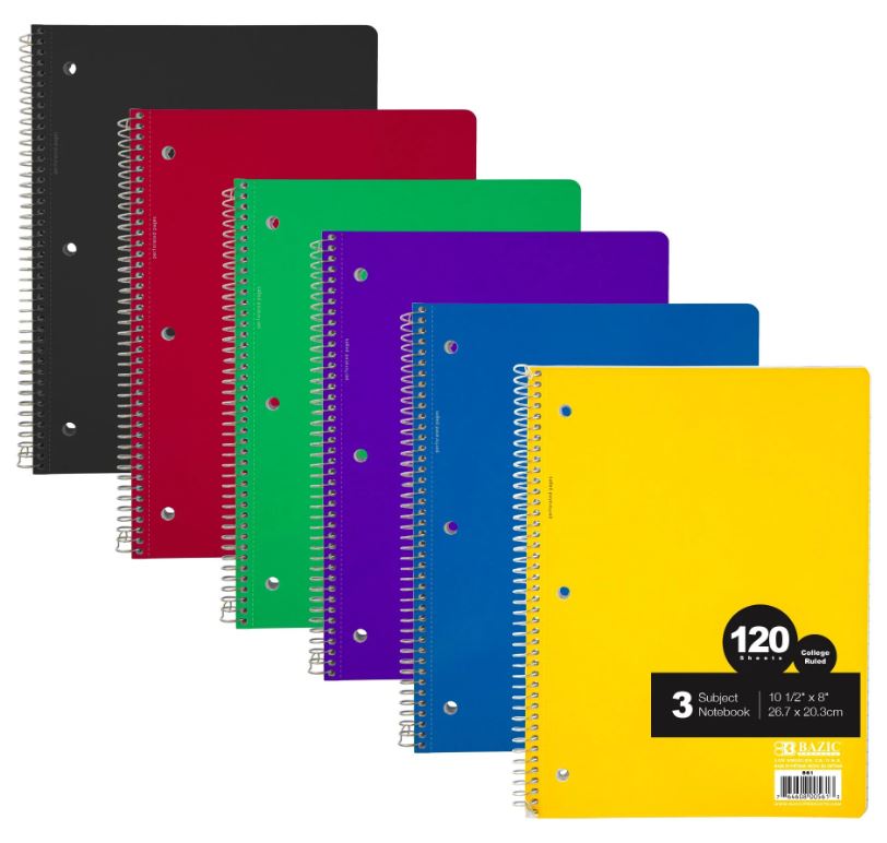 Libreta Argollada 3 Sub. Gde College-Ruled Assorted Color 240 PG