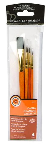 Camel Hair Flat/Round Brush Set Pkg. 4