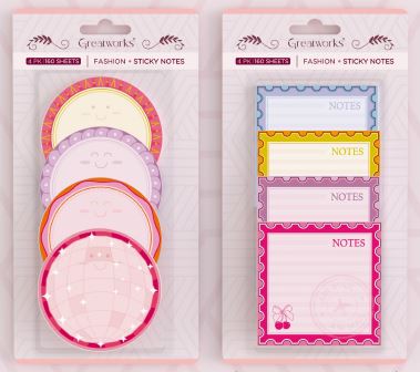4PK STICKY NOTES YOUTH ASST 2 STYLES CIRCLE 4PK, SQUARE 4PK