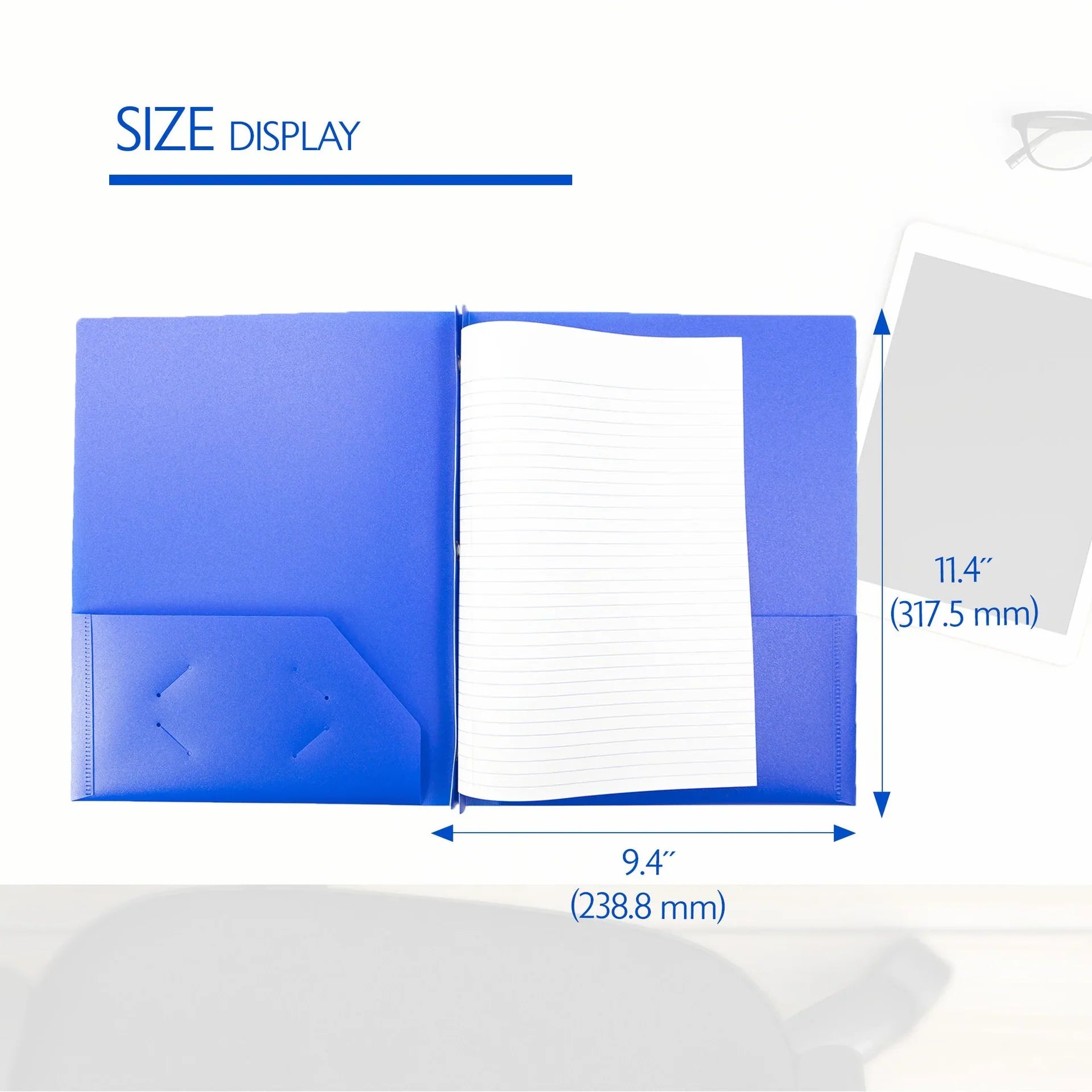 BAZIC Blue Color 2-Pockets Poly Portfolio w/ 3 Prongs