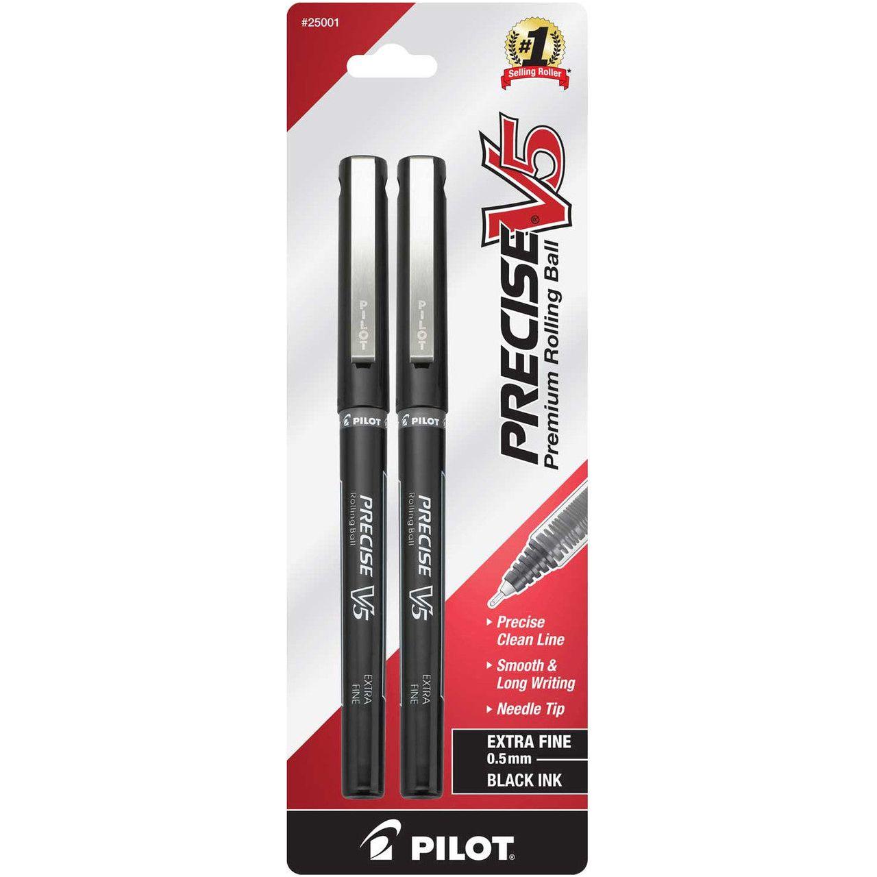 Precise V5 Rolling Ball Stick Pens 0.5 mm Extra Fine Point Black Ink Pkg. 2
