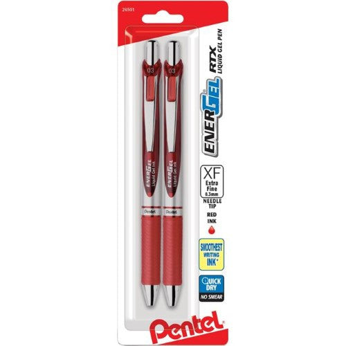 EnerGel RTX Retractable Liquid Gel Pen 0.3 mm Extra Fine Red Pkg. 2