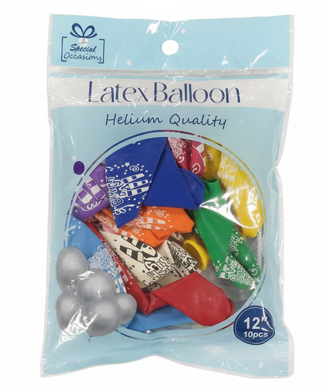 Latex Balloon | Happy Birthday  | Primary Colors  | 12IN |  10PK