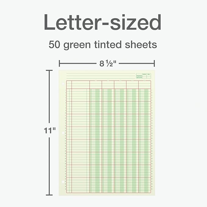 Columnar Analysis Pad | 5 Column Ledger | 8.5" x 11" | 100 Pages