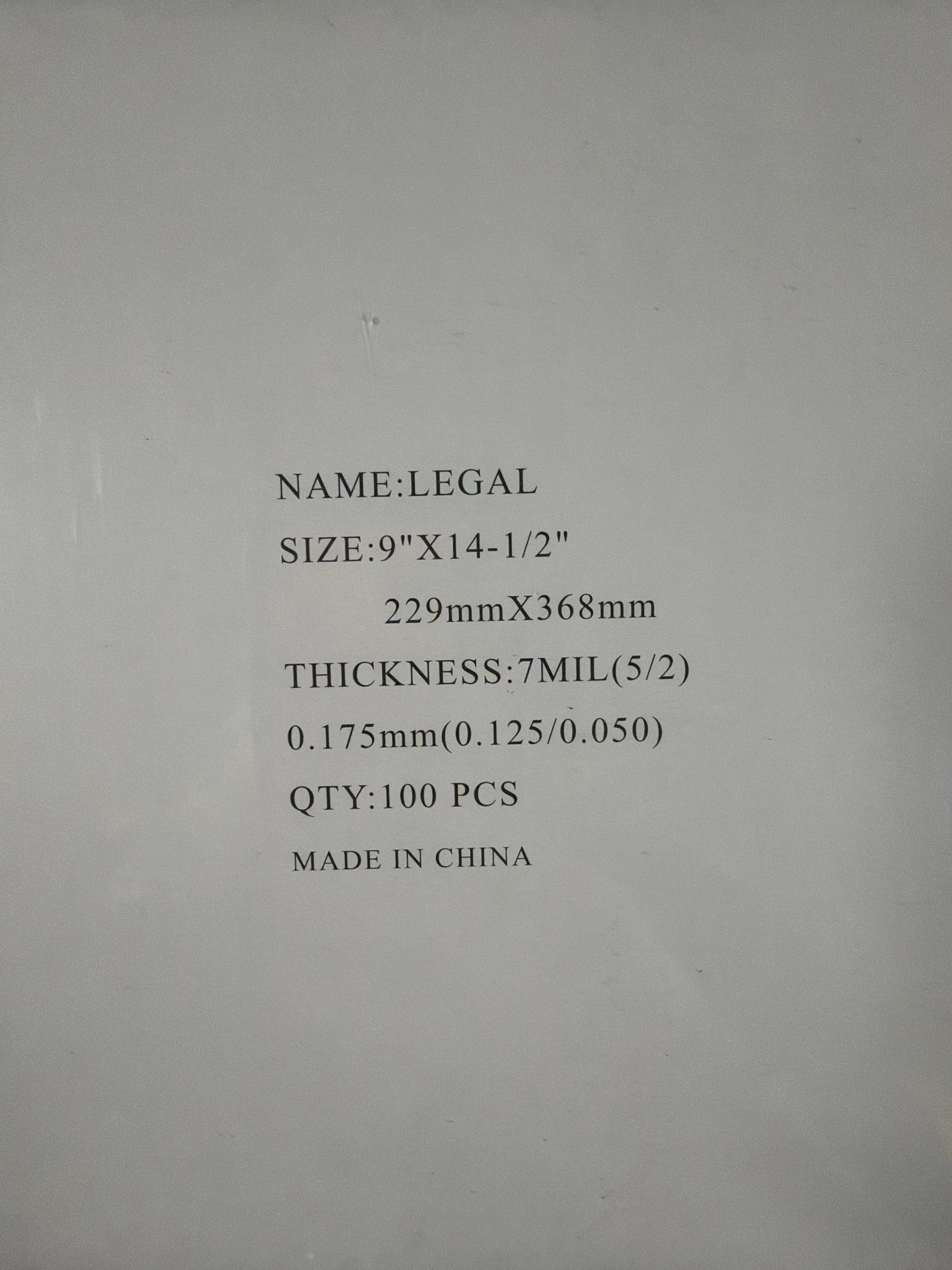 LAMINATING POUCH 7ML LEGAL
