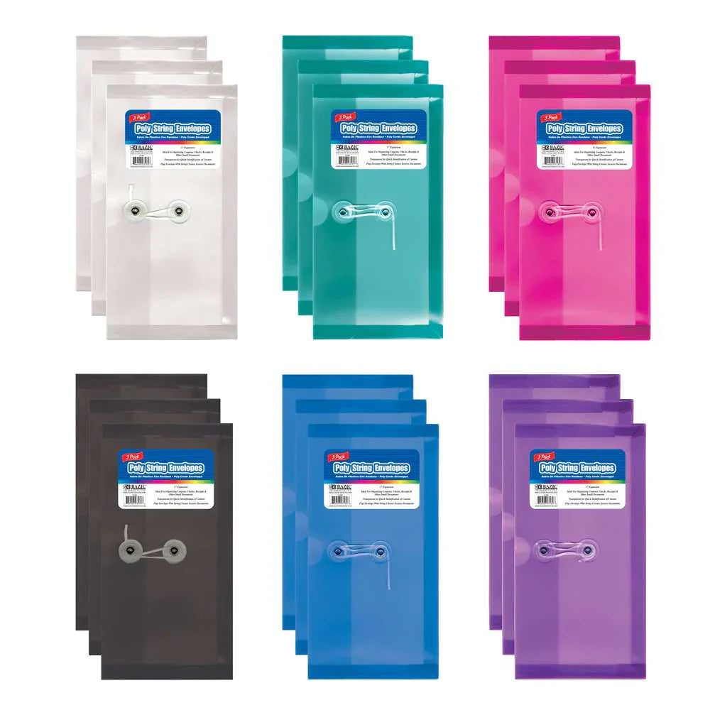 COUPON / CHECK SIZE POLY STRING ENVELOPE PQT.3