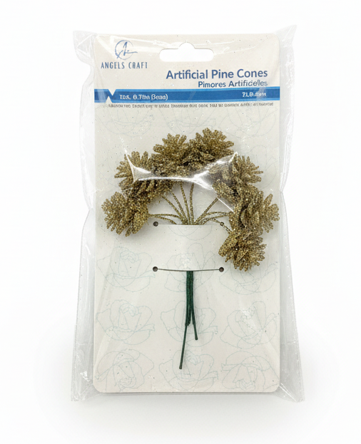 12 ct Artificial Pinecones w/ Wire Stem, Natural w/ Glitter