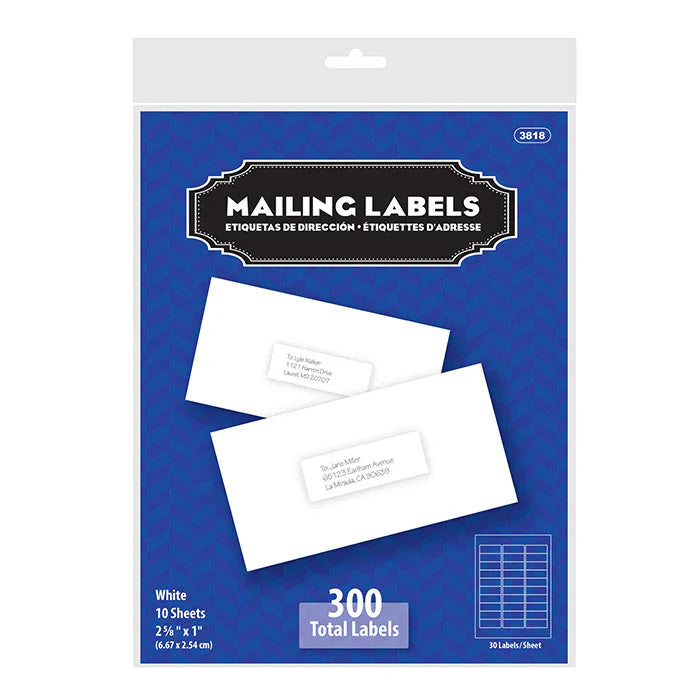 WHITE MAILING LABEL 1" X 2-5/8" PQT.300