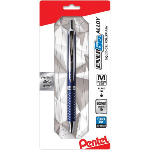 EnerGel Alloy Retractable Liquid Gel Pen 0.7 mm Medium Blue Barrel Black Ink