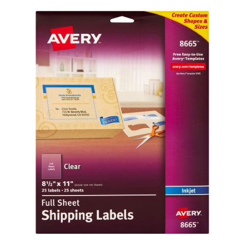 Full Sheet Shipping Labels 8-1/2" x 11" Clear Pkg. 25