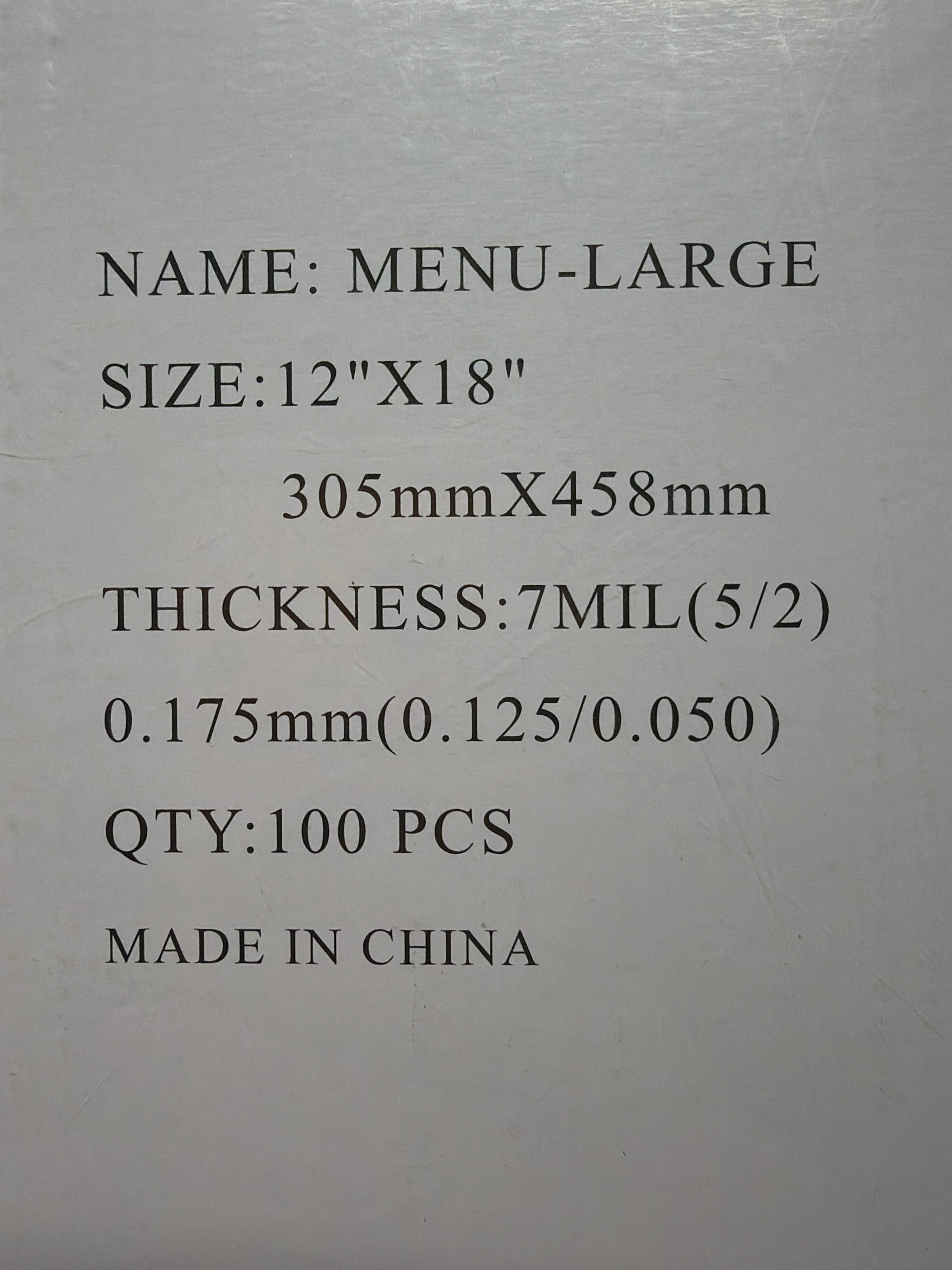 LAMINATING POUCH 7ML LARGE MENU