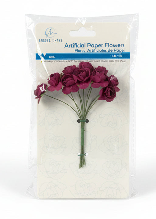 Flores Artificiales de Papel |  Paper lowers, Wine Color | 10 ct
