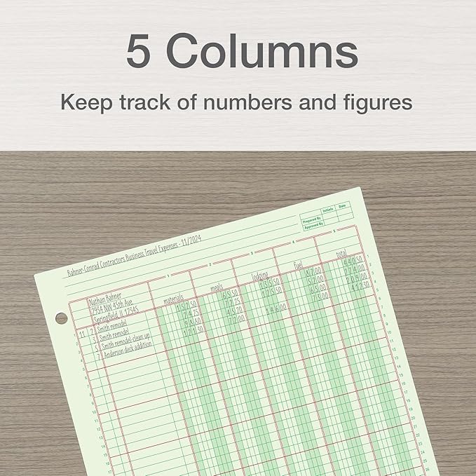 Columnar Analysis Pad | 5 Column Ledger | 8.5" x 11" | 100 Pages
