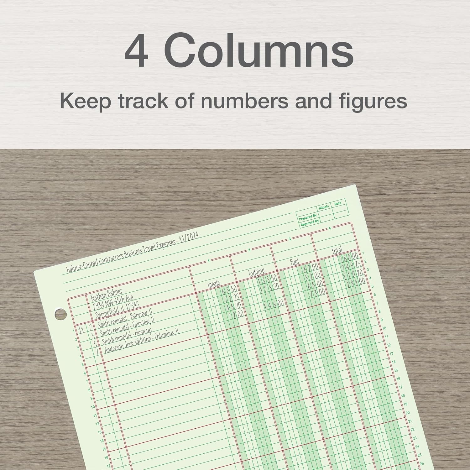 Columnar Analysis Pad | 4 Column Ledger | 8.5" x 11" | 100 Pages
