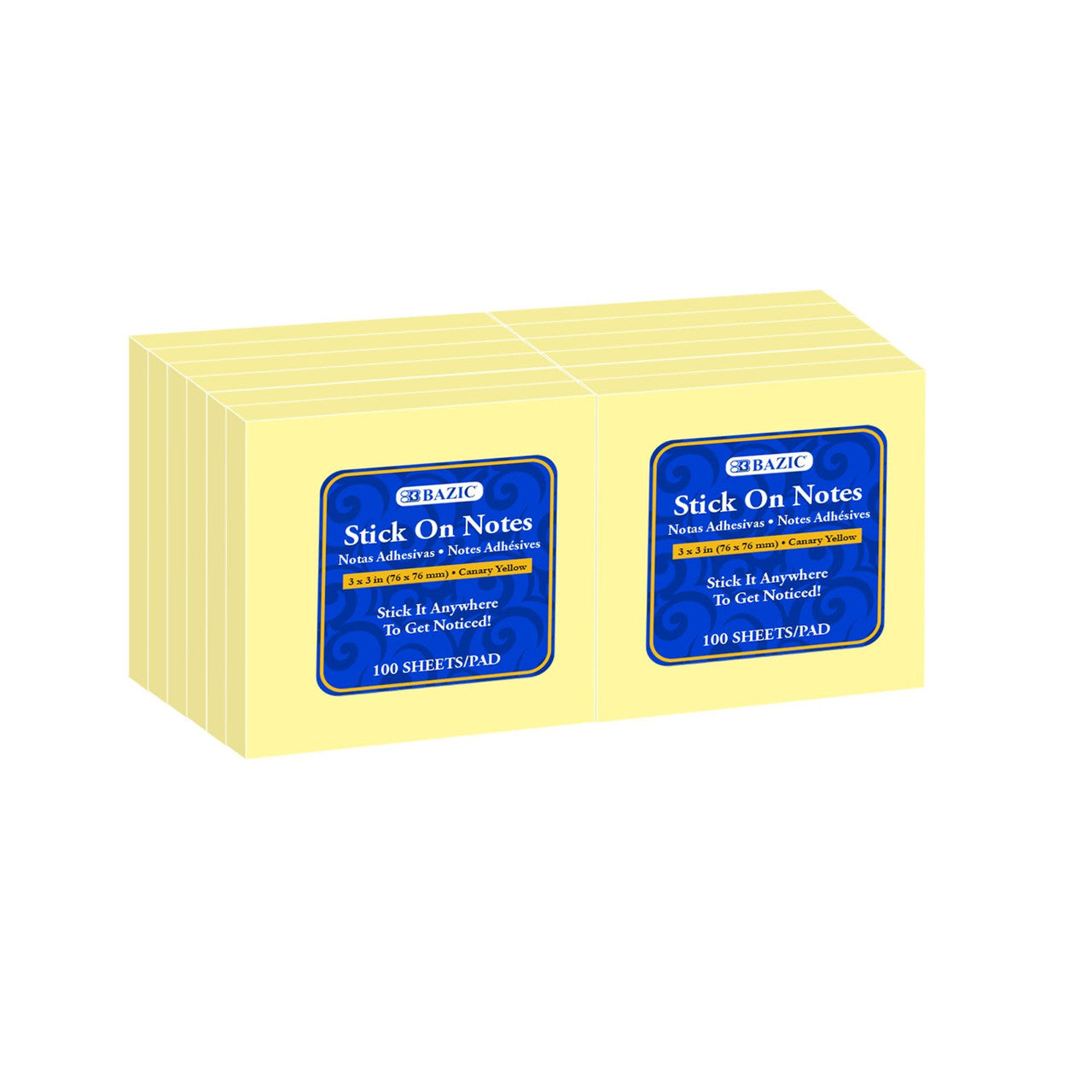 STICK ON NOTES 3" X 3" YELLOW 12/PK