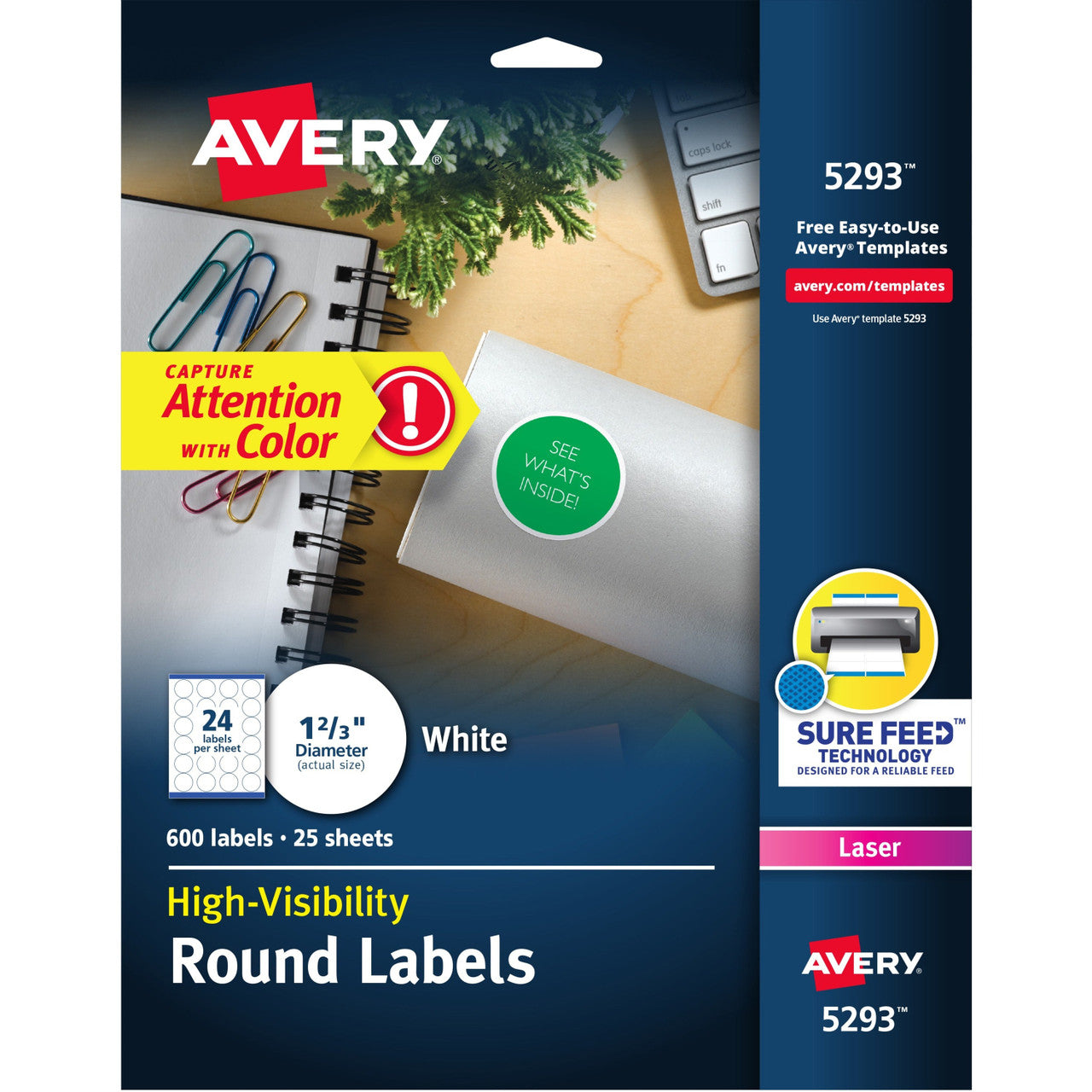 Round Labels 1-2/3" Matte White Laser & Inkjet Compatible Pkg. 600