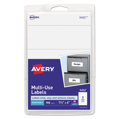 Removable Labels 1-1/2" x 4" White Pkg. 150