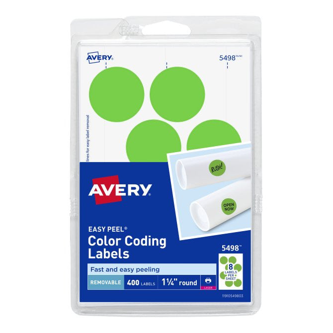 Removable Color-Coding Labels Neon Green 1-1/4" Pkg. 400