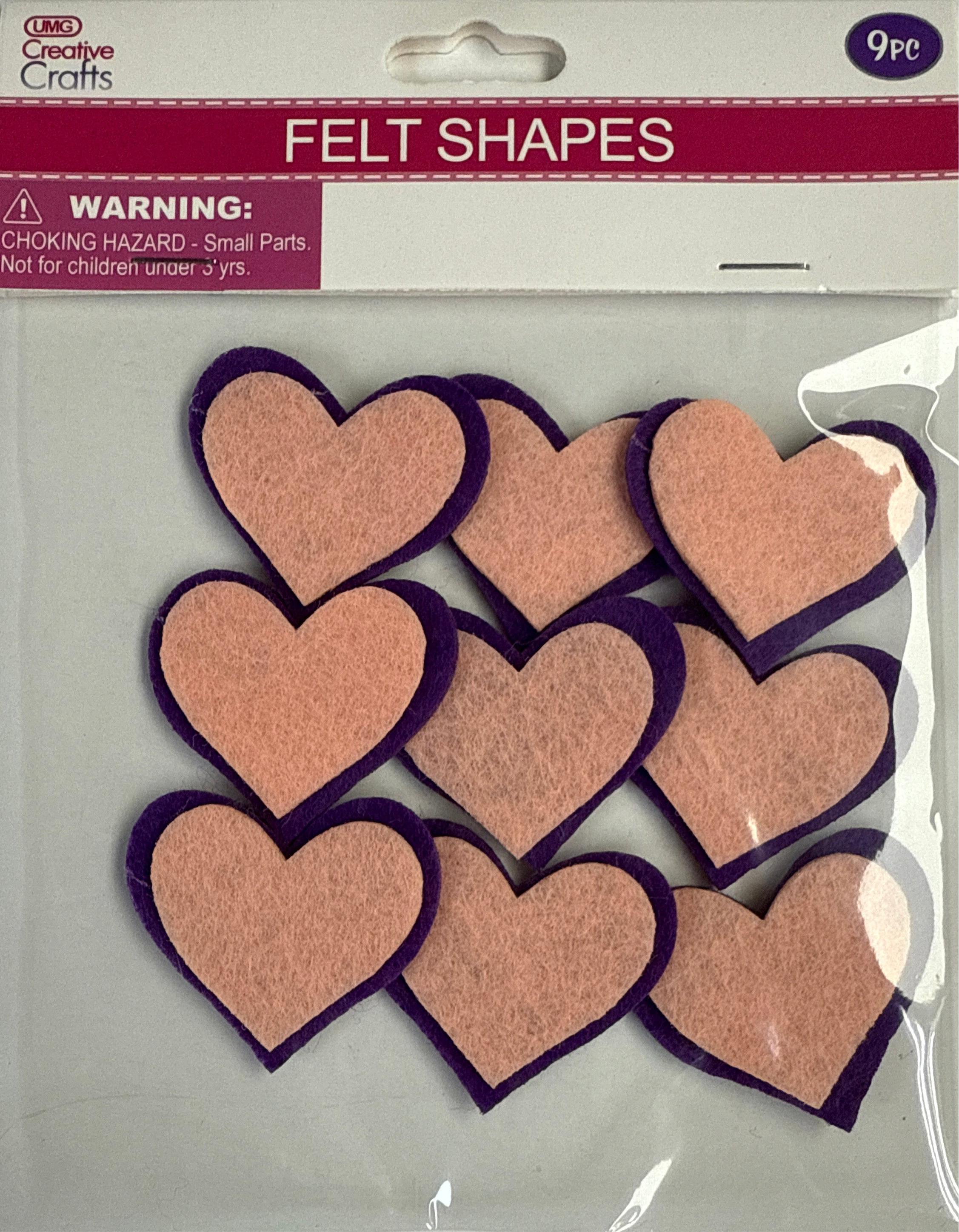 FELT CRAFT HEART; 9PC 4X4.5CM