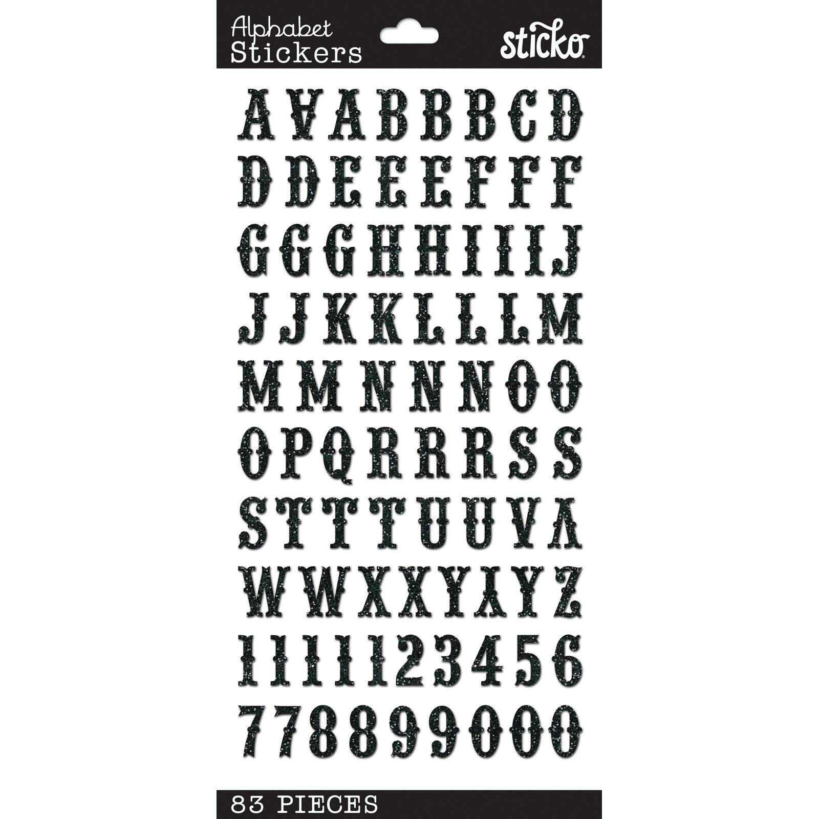 Sticko Alphabet Stickers | Black Glitter Carnival | 83 pieces