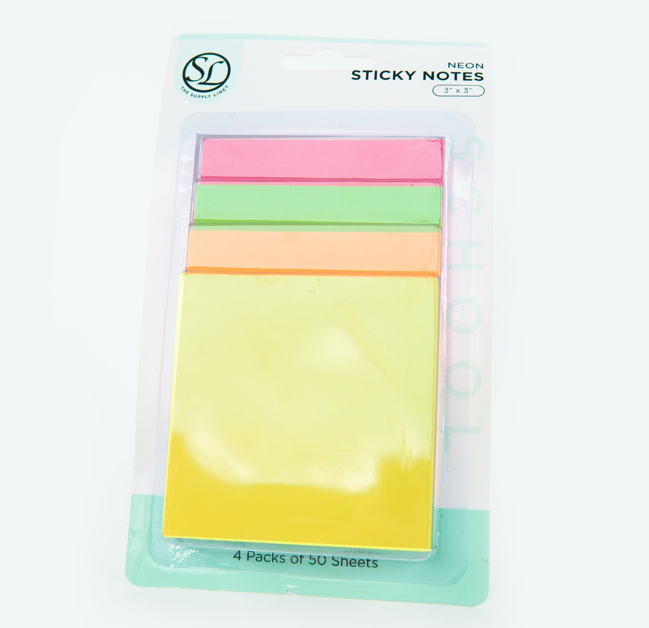 4PK 3x3 NEON STICKY NOTES 50 SHEETS PER PAD