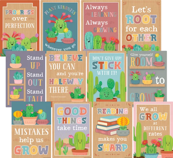 HAPPY CACTUS CREW POSITIVE SAYINGS SMALL POSTER PACK 12 PCS