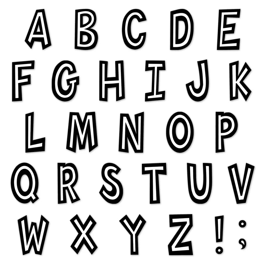 BLACK AND WHITE 7" FUN FONT LETTERS