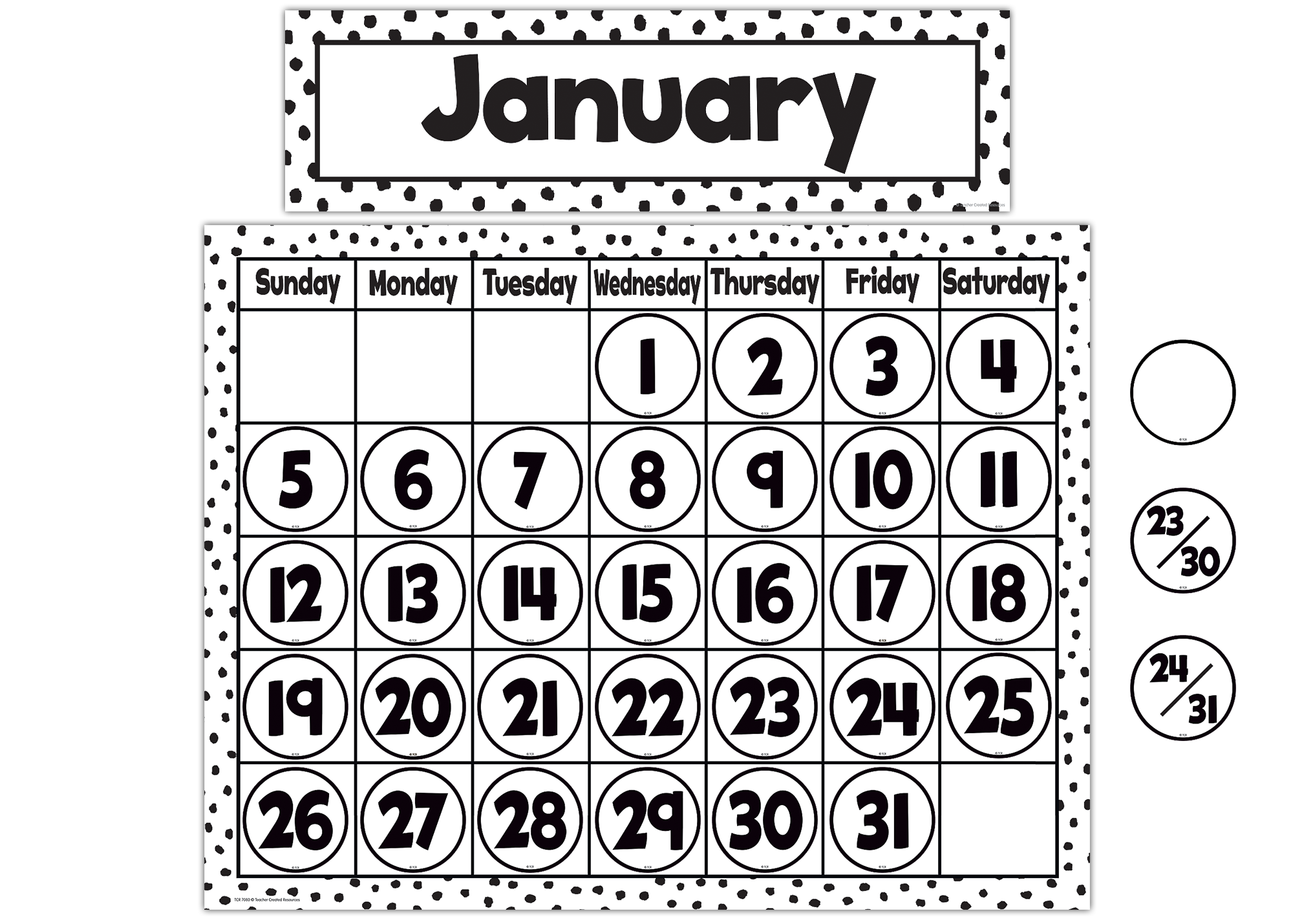 BLACK PAINTED DOTS ON WHITE CALENDAR CHART 17X22''