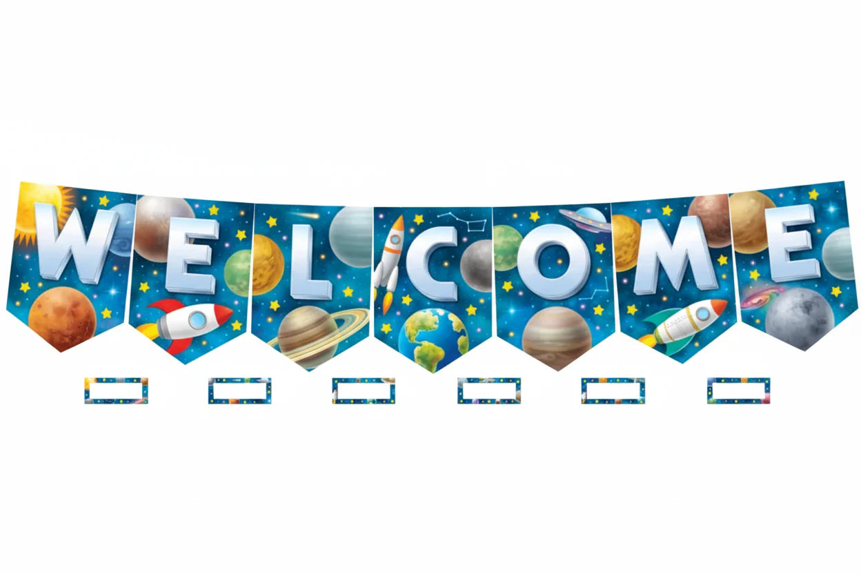 Outer Space Crew Pennants Welcome Bulletin Board