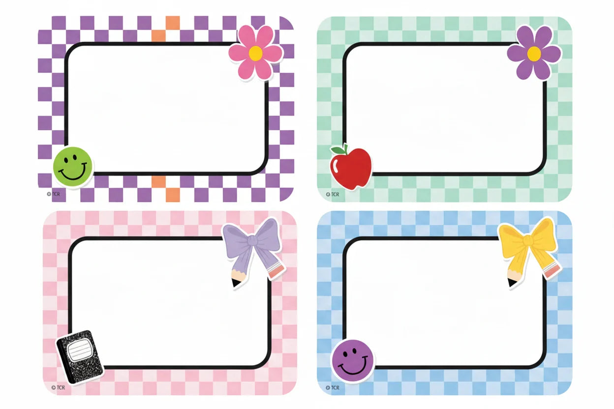 Cool for School Checkers Name Tags/Labels - Multi-Pack