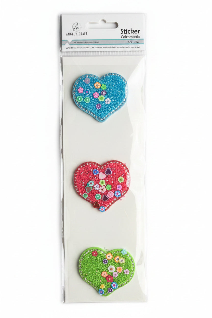 FELT STICKER-HEART 3CT