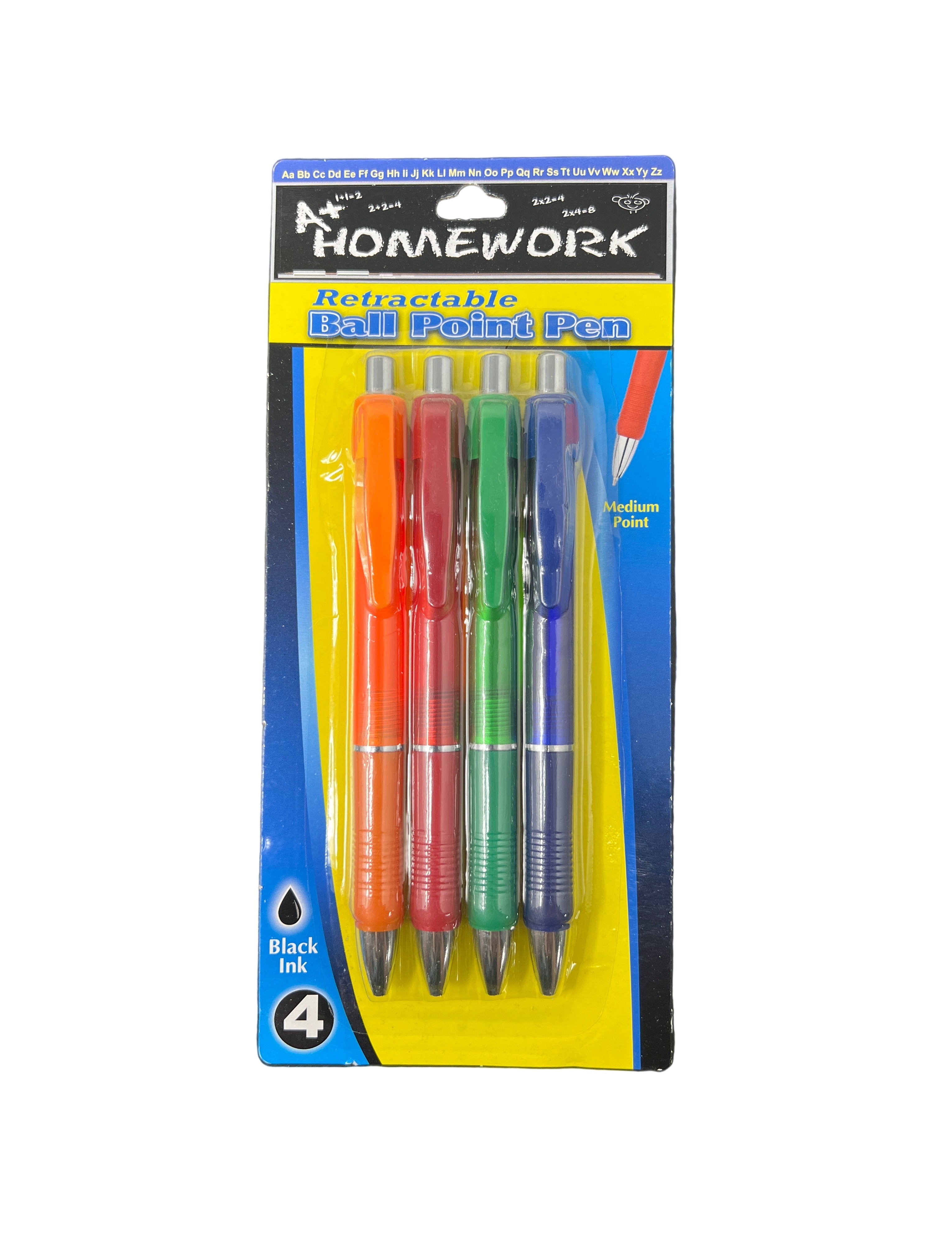 4PK RETRACTABLE PENS BLACK INK