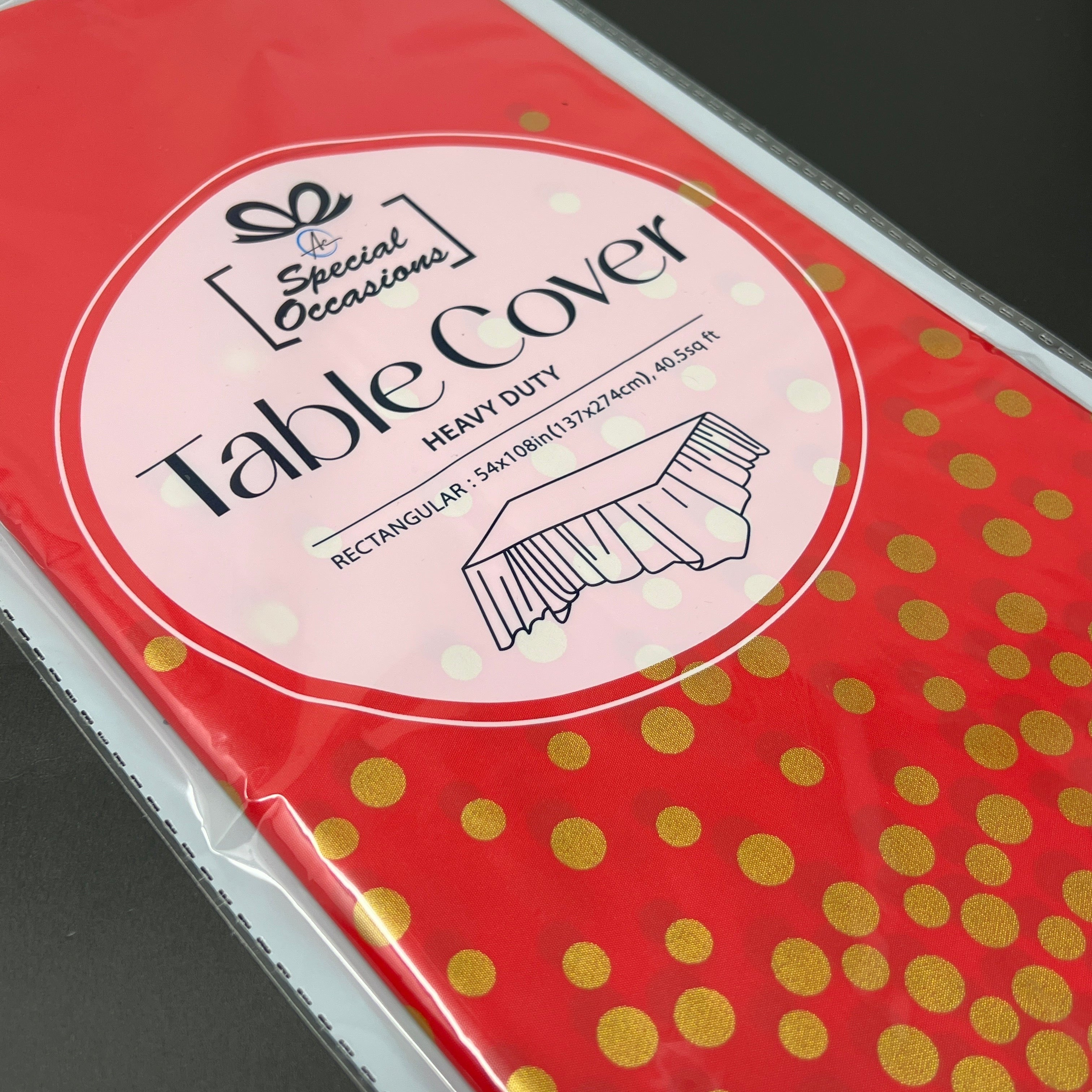 Rectangle Table Cover with Red and Gold dots