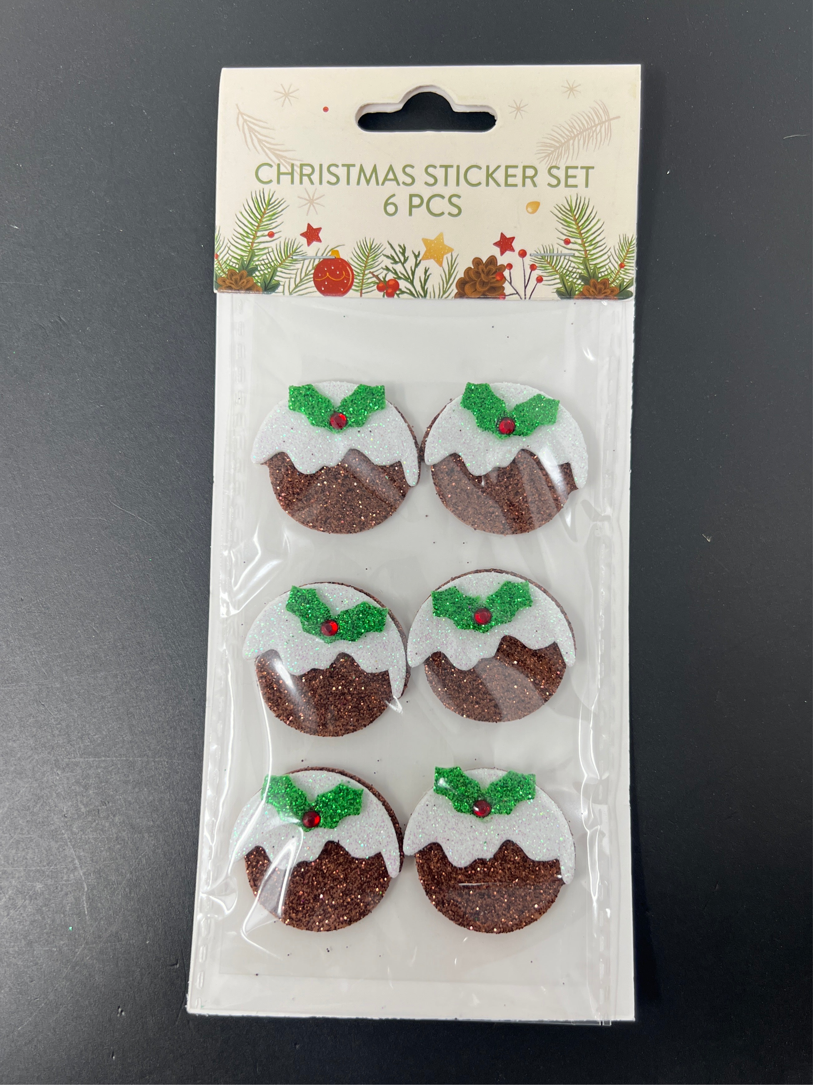GLITTER EVA CHRISTMAS STICKERS 6PCS