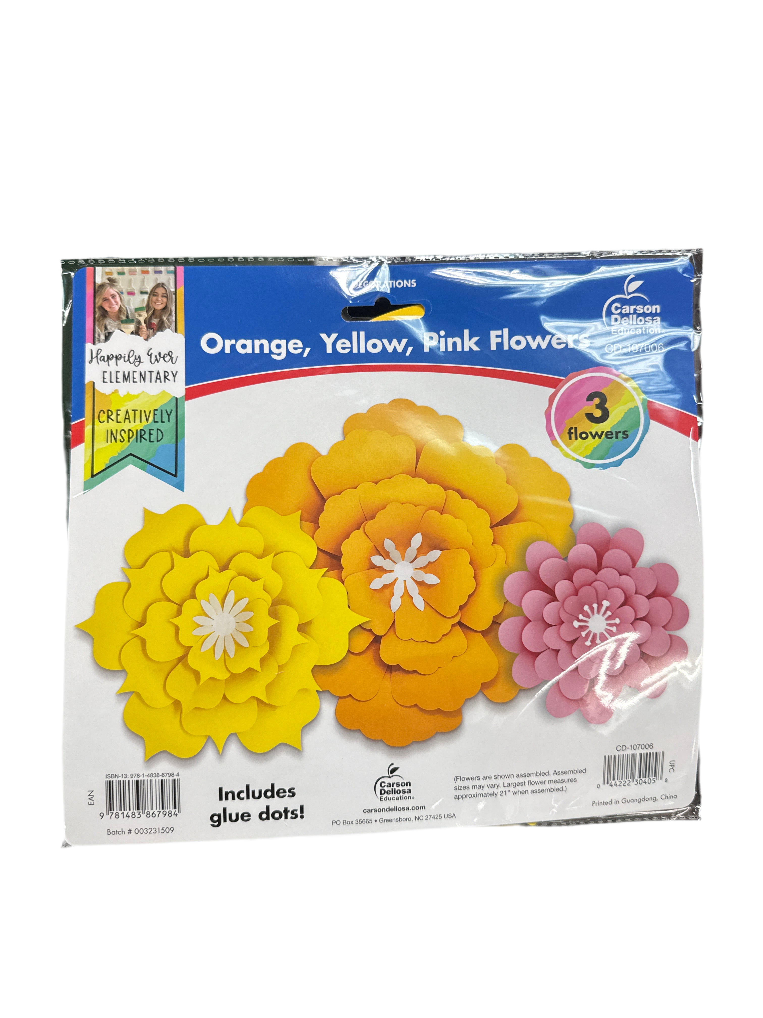 ORANGE, YELLOW, PINK FLOWERS DIMENSIONAL ACCENT