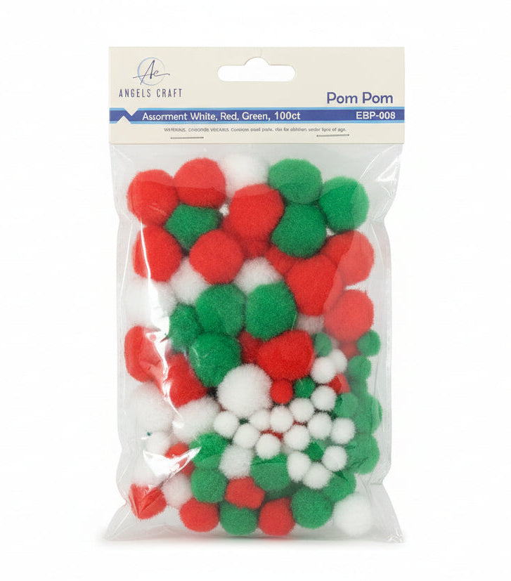 Pom-Pom Asst. Colors and Sizes Rojo ,Verde , Blanco| 100pcs