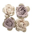 CANVAS FLOWER W/BURLAP LIGHT PINK & MAUVE 4 PC