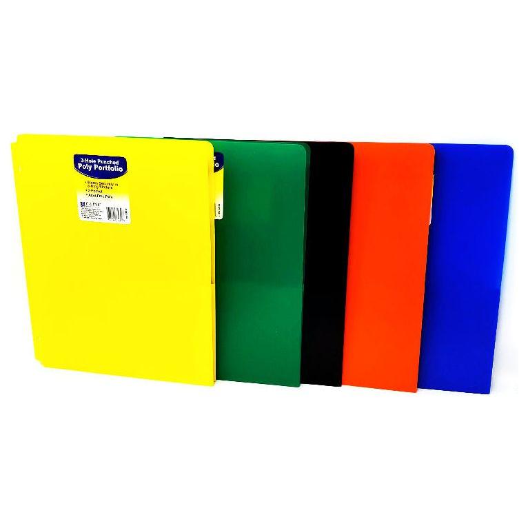 TWO-POCKET HEAVYWEIGHT POLY PORTFOLIO FOLDER WITH 3 HOLE PUNCH