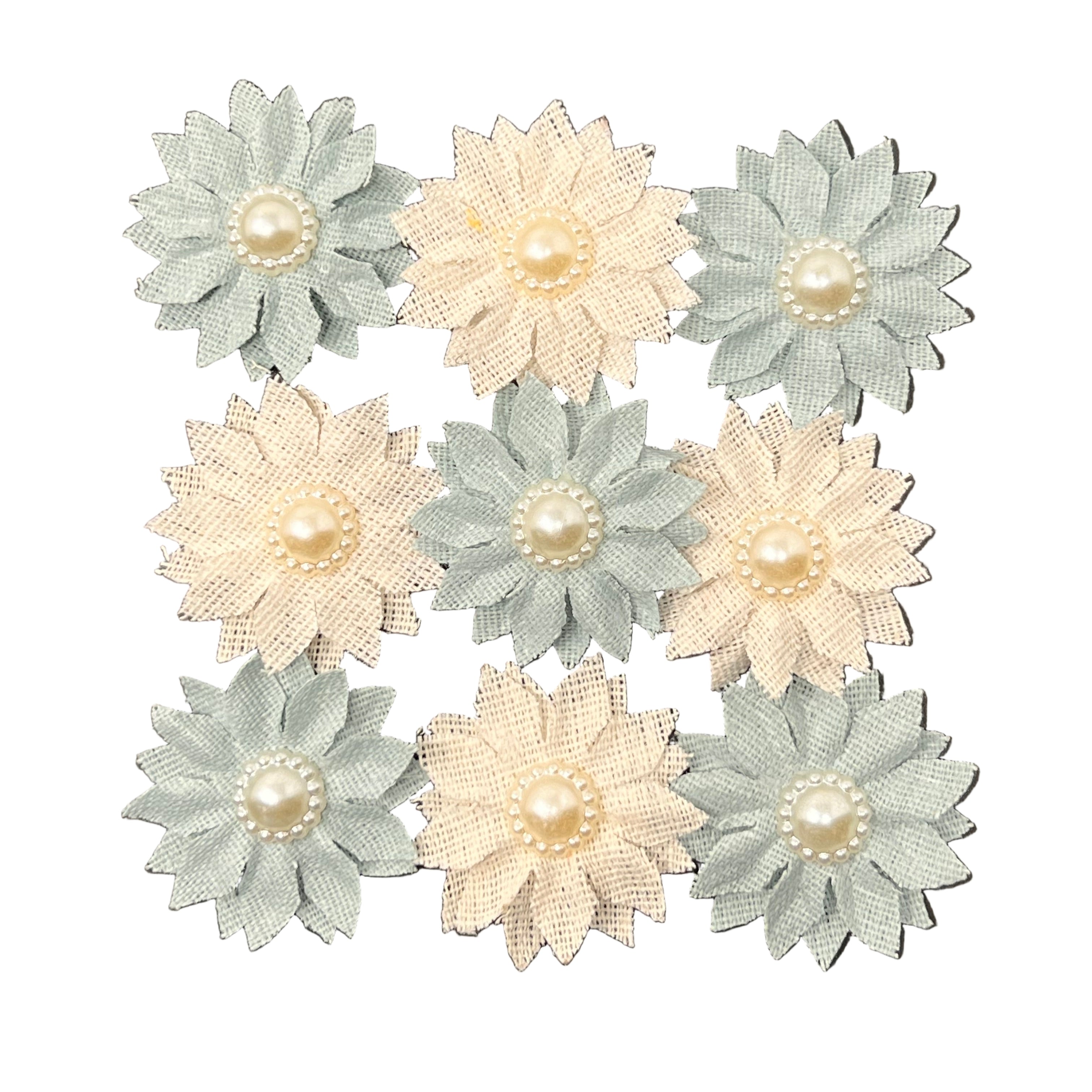 CANVAS BURLAP ADHESIVE FLOWER | BLUE AND WHITE